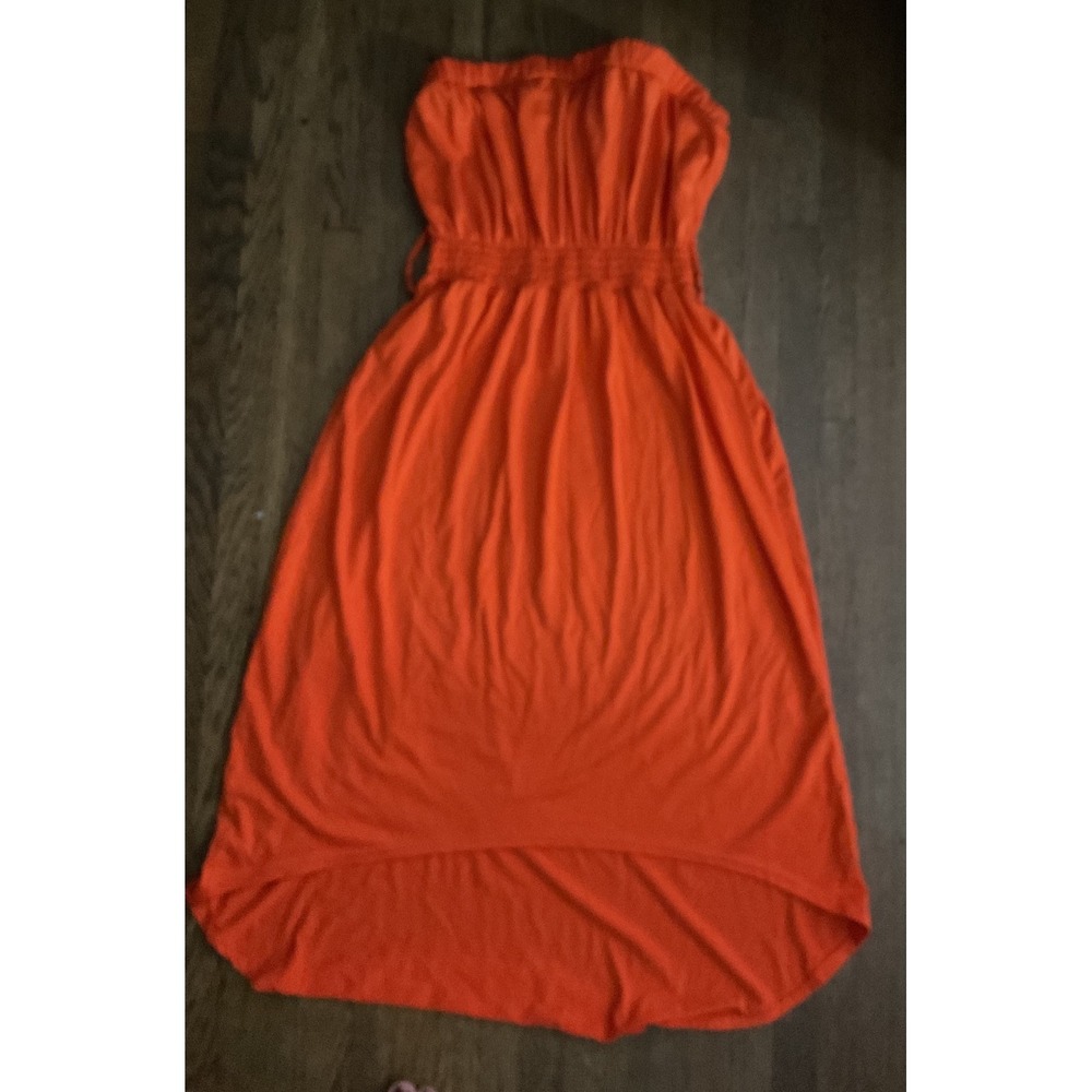 Orange Strapless Smocked Waist High Low Maxi Dress Womens Summer Tube Dress